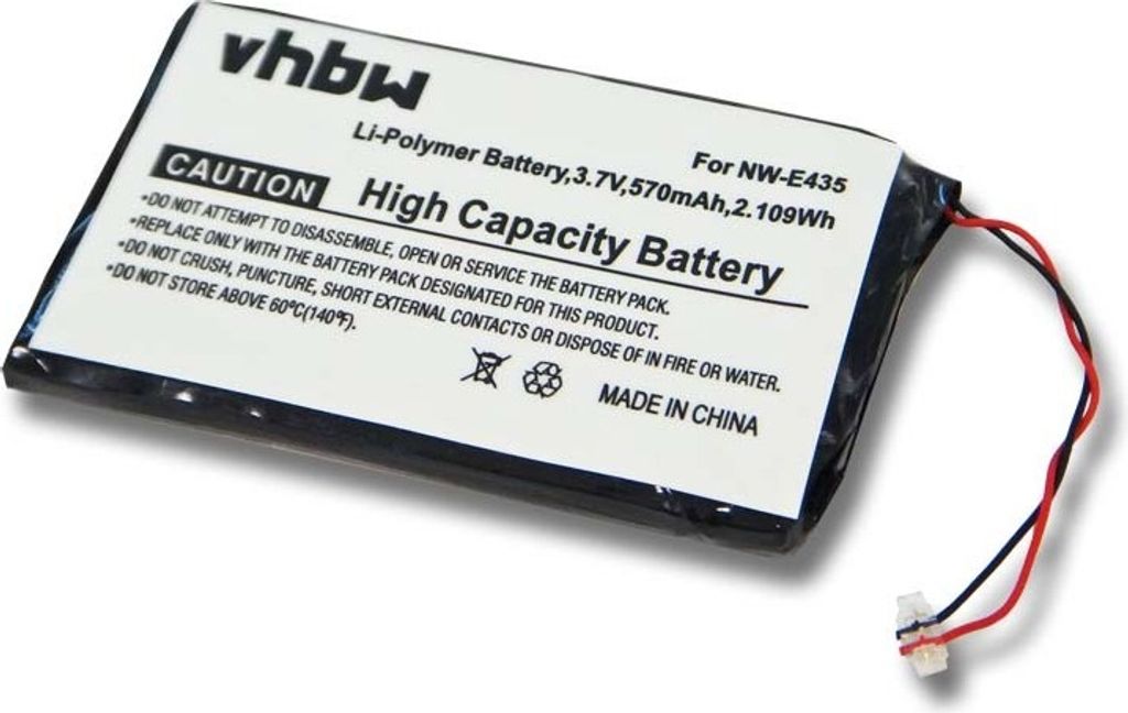 vhbw Akku kompatibel mit Sony NWZ-E438FPNK, NWZ-E438FRED, NWZ-E436FPNK, NWZ-E438FBLK MP3-Player Musik Player (570 mAh, 3,7 V, Li-Polymer)