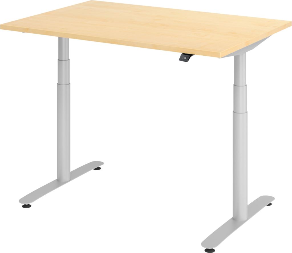bümö Schreibtisch elektrisch Bluetooth & App XDLR - Nachbildung Ahorn, Gestell: Silber, Größe: 120 x 80 cm