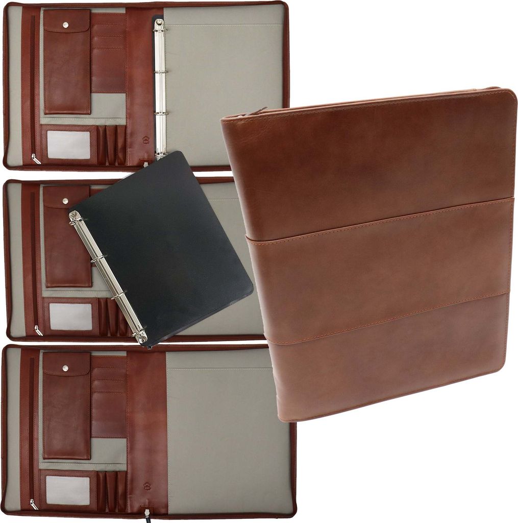 Safekeepers Schreibmappe aus Leder – Konferenzmappe – Arbeitsmappe, Tablet-Hülle & Laptop-Hülle – herausnehmbares Ringbuch A4 Hellbraun