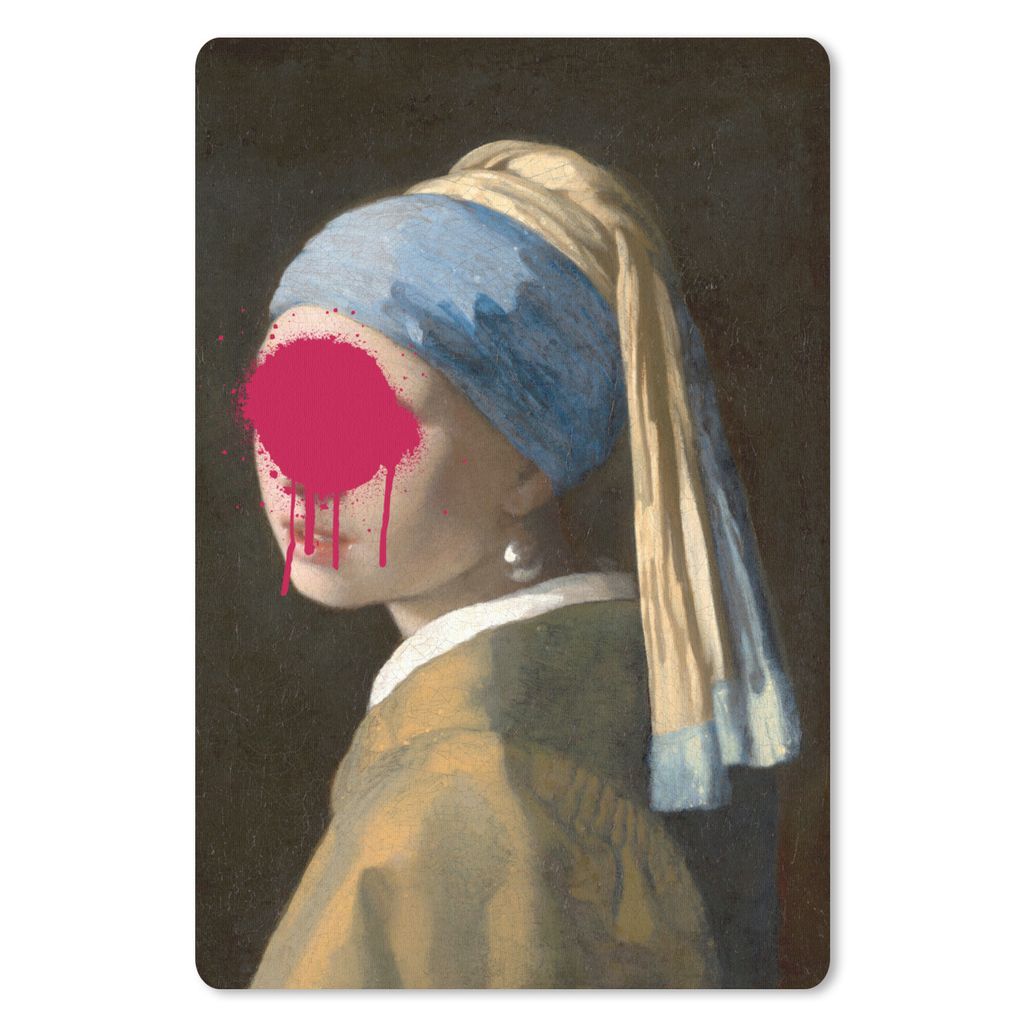 MuchoWow Mauspad Mousepad Das Mädchen mit dem Perlenohrring - Johannes Vermeer - Rosa 40x60 cm - Mousepads - Maus Mat - Pad - Mausunterlage - Sc...