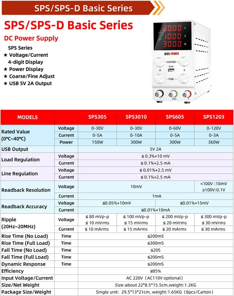 Alimentation de laboratoire SPS3010 réglable 0-30V 10A 300W DC Or - 9