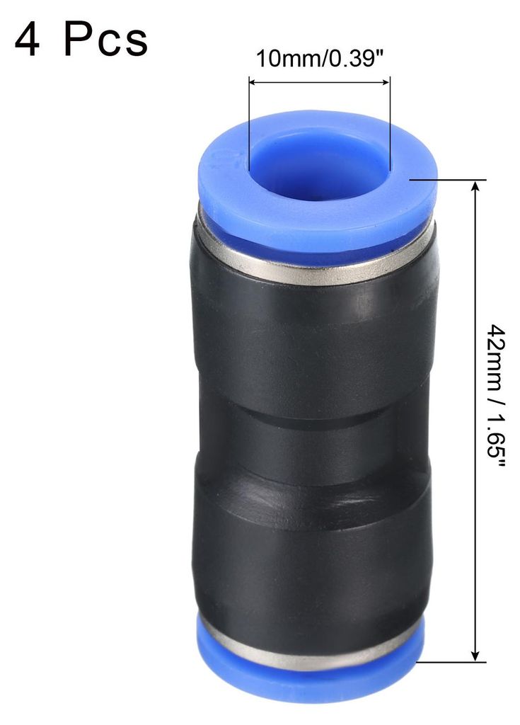 Schiebeverbindung 10mm Rohr AD Schnellkupplung Luftleitung Schlauch Verschraubung Gerade Pneumatisch Anschluss Schwarz 4Stk