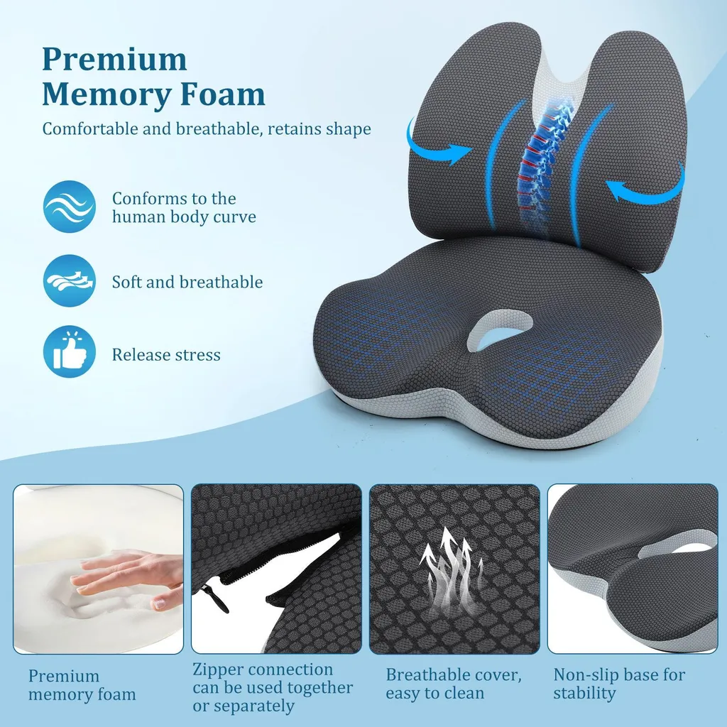 Soulagez votre coccyx avec ce coussin de chaise ergonomique mémoire noir - 3