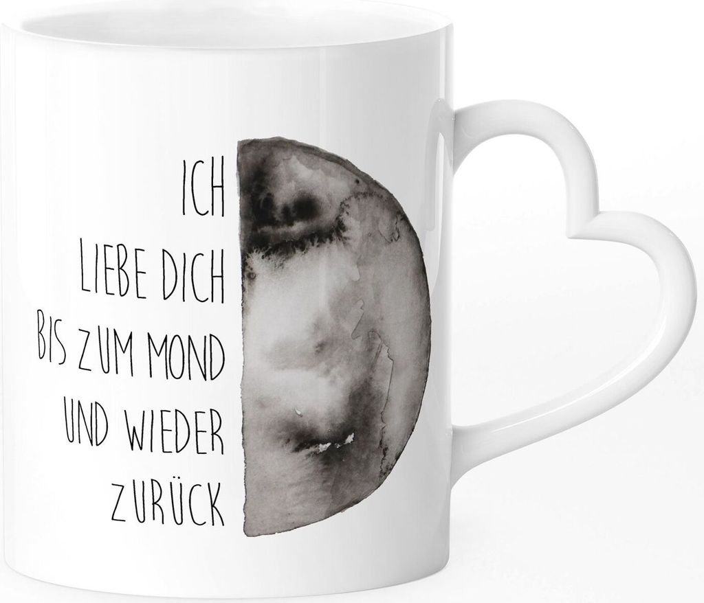 Tasse mit Herz-Henkel Ich liebe dich bis zum Mond und wieder zurück Print Geschenk Valentinstag Liebe Freund/Freundin/Partner SpecialMe weiß He...