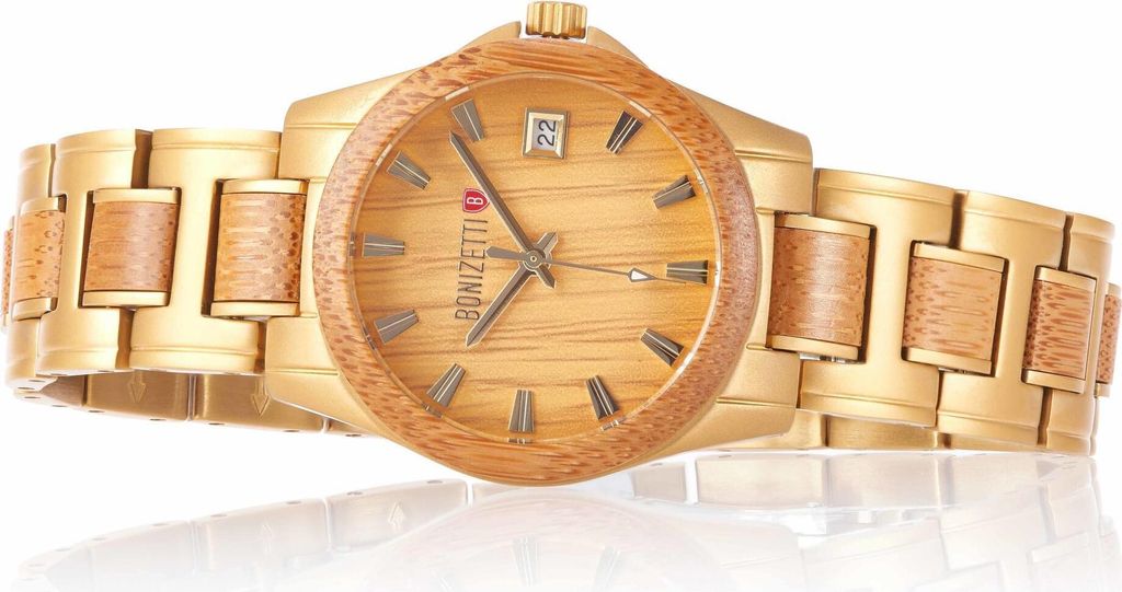 Bonizetti Damenuhr ZUGSPITZE Holz-Uhr Braun Gold Produktbild 