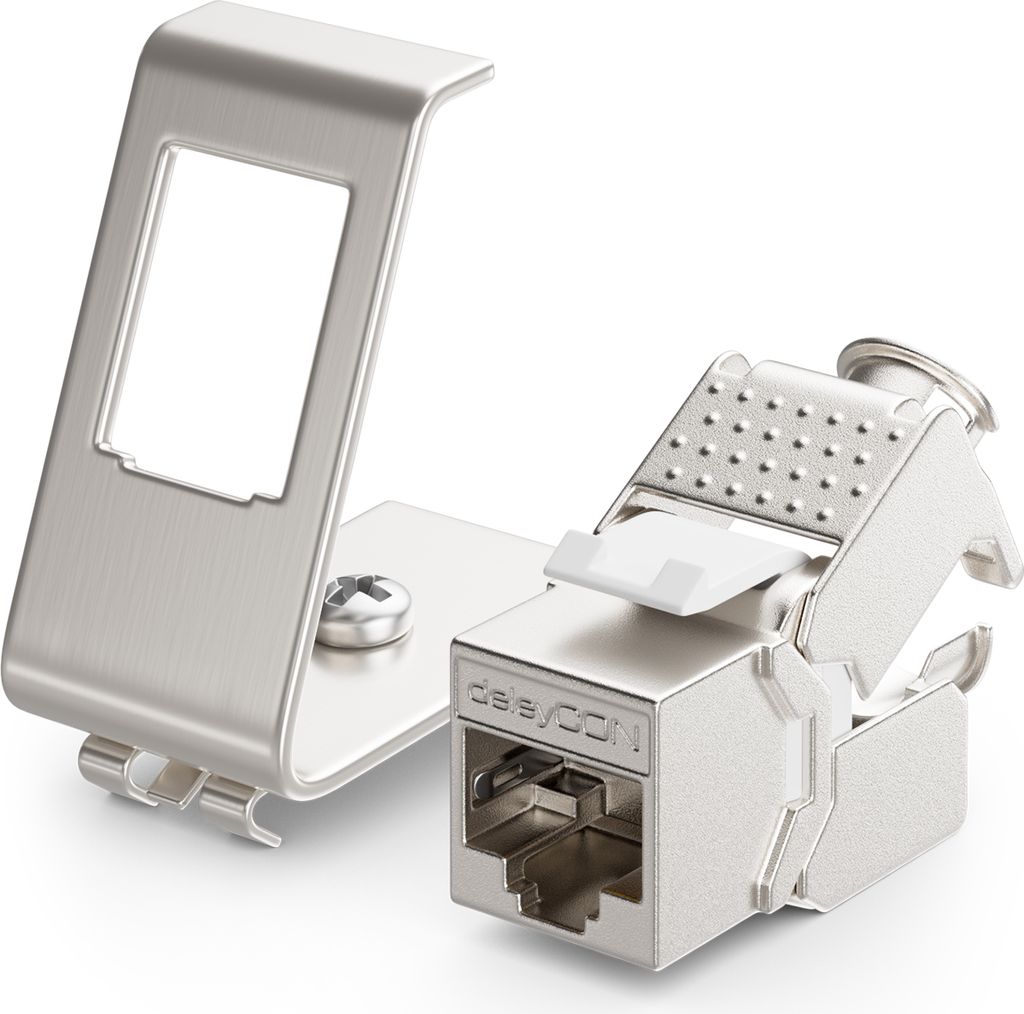 deleyCON 1x CAT6a Keystone Jack Modul mit 1x 1-Port Hutschienenadapter als Set Metall STP Schirmung RJ45 Buchse 10 Gbit/s Netzwerk Snap-In Montage ...
