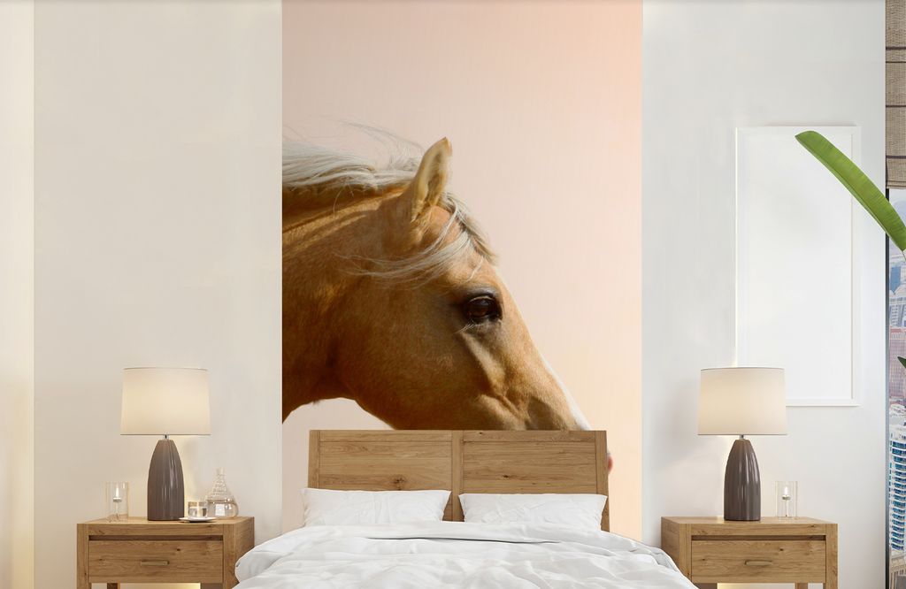 MuchoWow Fototapete für Wohnzimmer oder Schlafzimmer Wandtapete Vinyl Motivtapete Pferd - Licht - Luft - 120x240 cm - Hintergrundbild