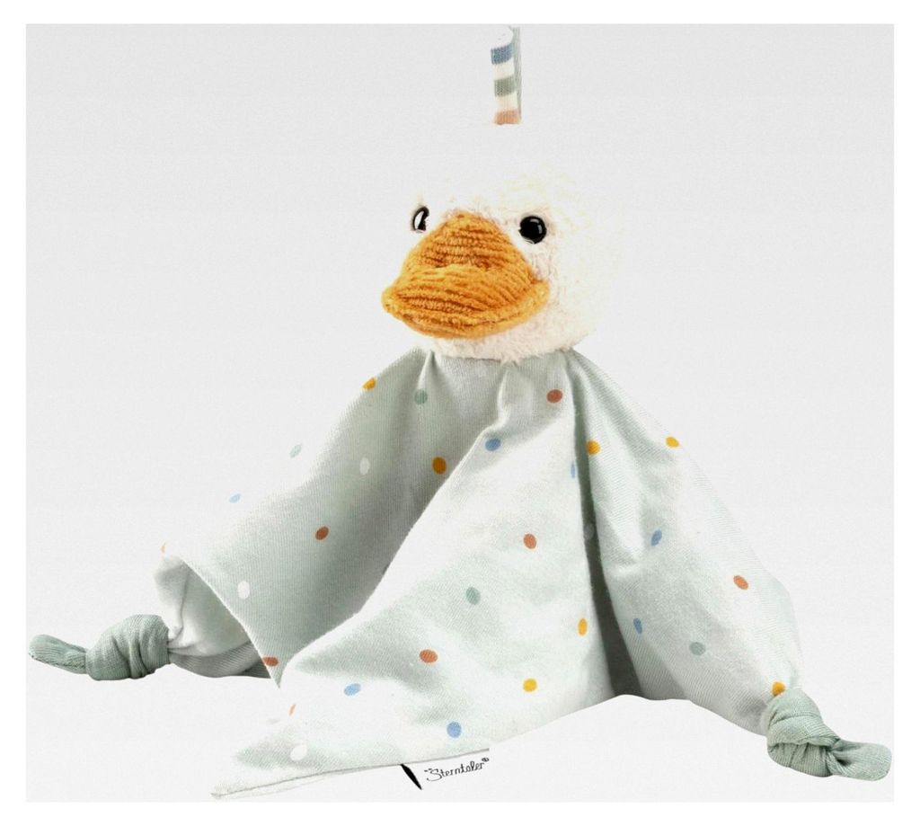 Schmusetuch Ente Edda Lou aus Jersey mit Rassel für Jungen und Mädchen