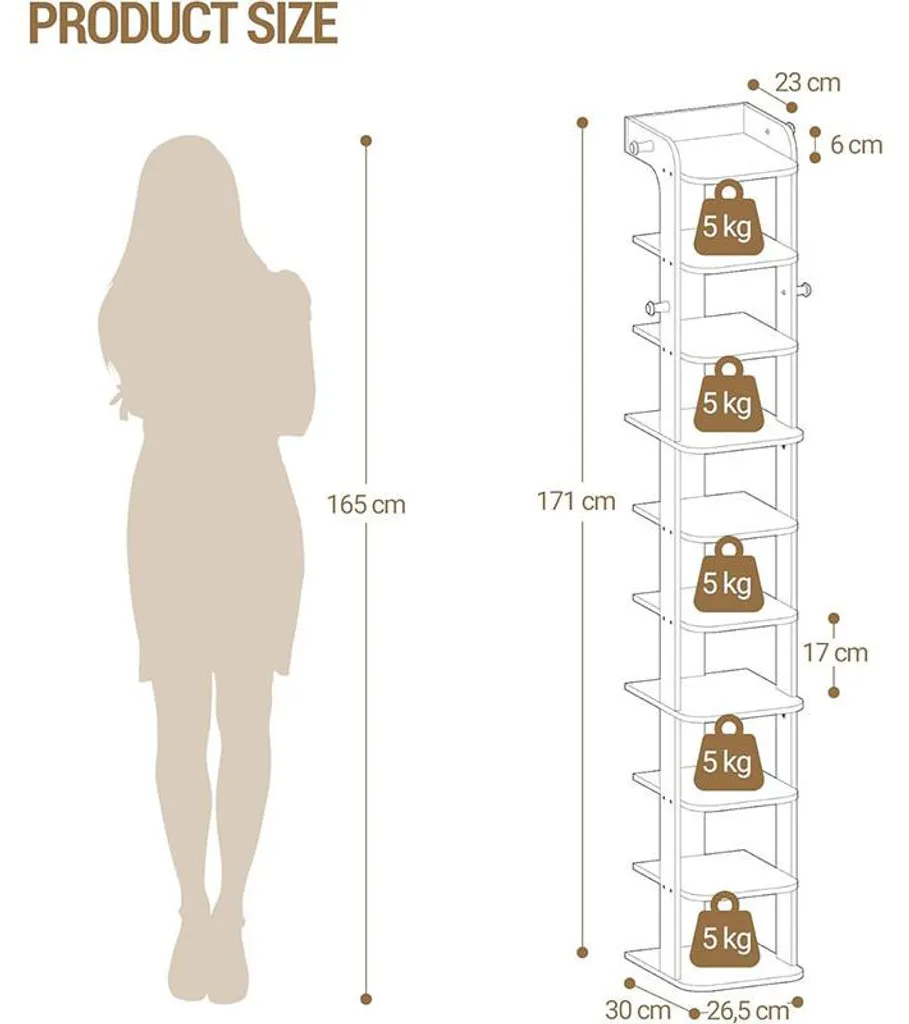 Étagère à chaussures gain de place 10 niveaux blanche 171 cm de haut