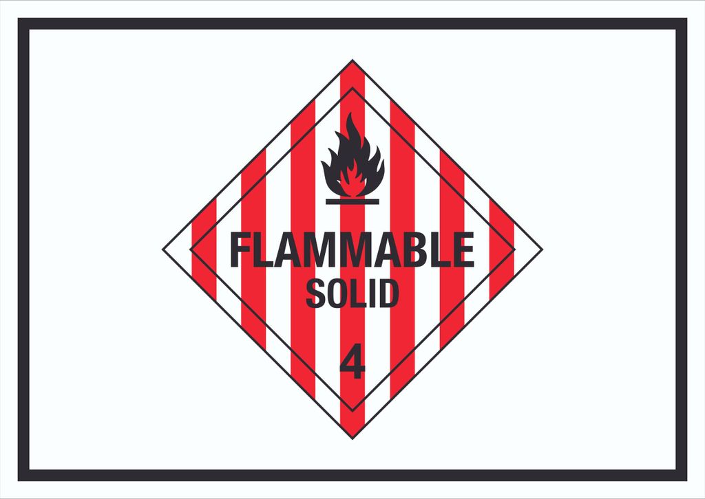 Schild Entzündbare feste Stoffe Symbol Flammable Solid A4 Rückseite selbstklebend