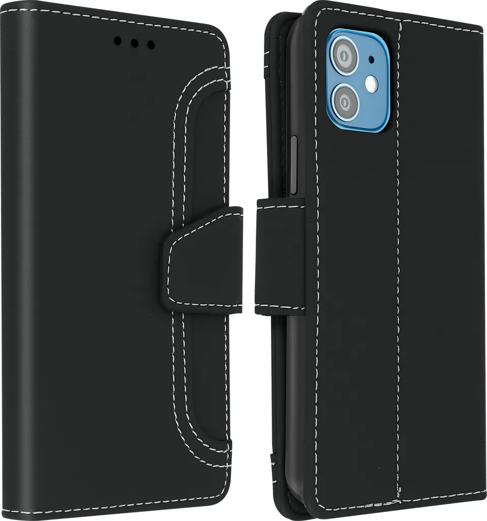 Cover Portafoglio Avizar iPhone 12 Mini: Flip Case Nero Urban Style