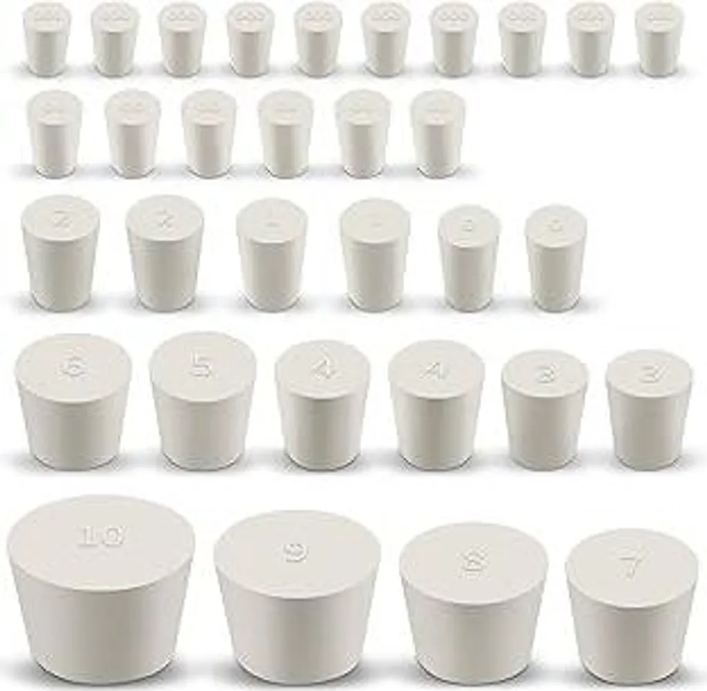 Set 32 Tappi Conici Gomma Bianca per Provette e Bottiglie - 13 Taglie