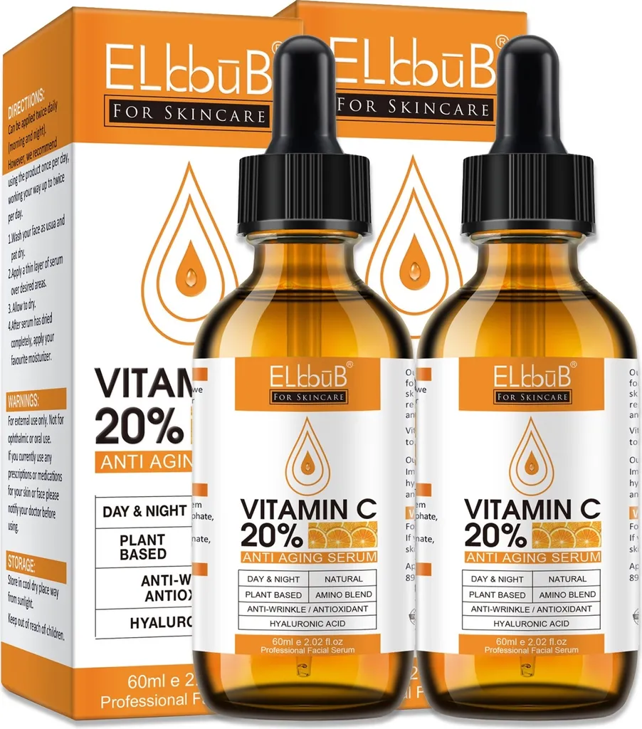 Siero Viso Vitamina C e E + Acido Ialuronico Antirughe Vegano 2x 60ml