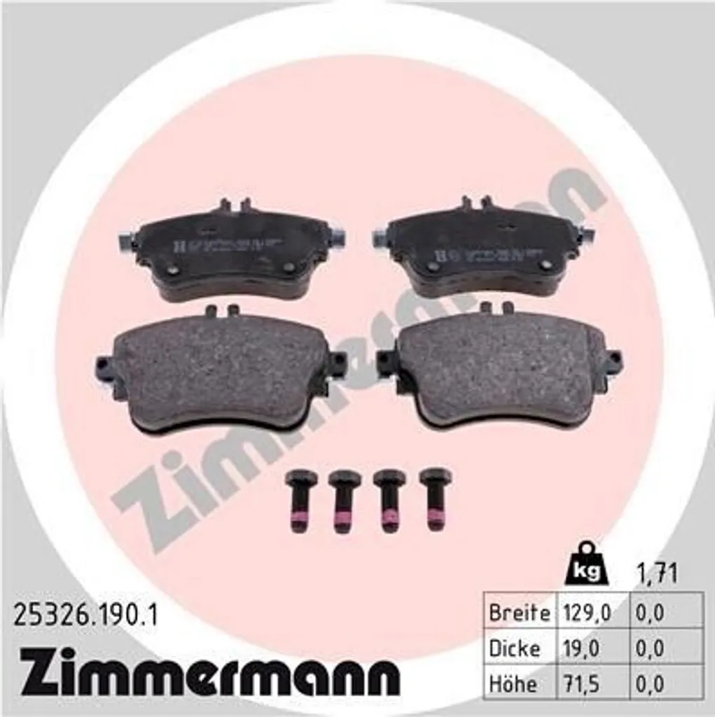 Zimmermann 25326.190.1 Plaquettes de Frein pour Classe A W176 et B W246