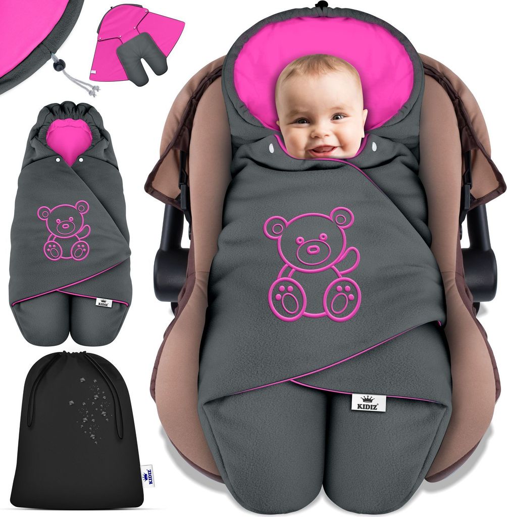 KIDIZ Baby Einschlagdecke Babyschale Winter Herbst Babydecke mit Kapuze & Tasche Universal Fußsack kompatibel mit Maxi-Cosi, Römer, Buggy, Kind...