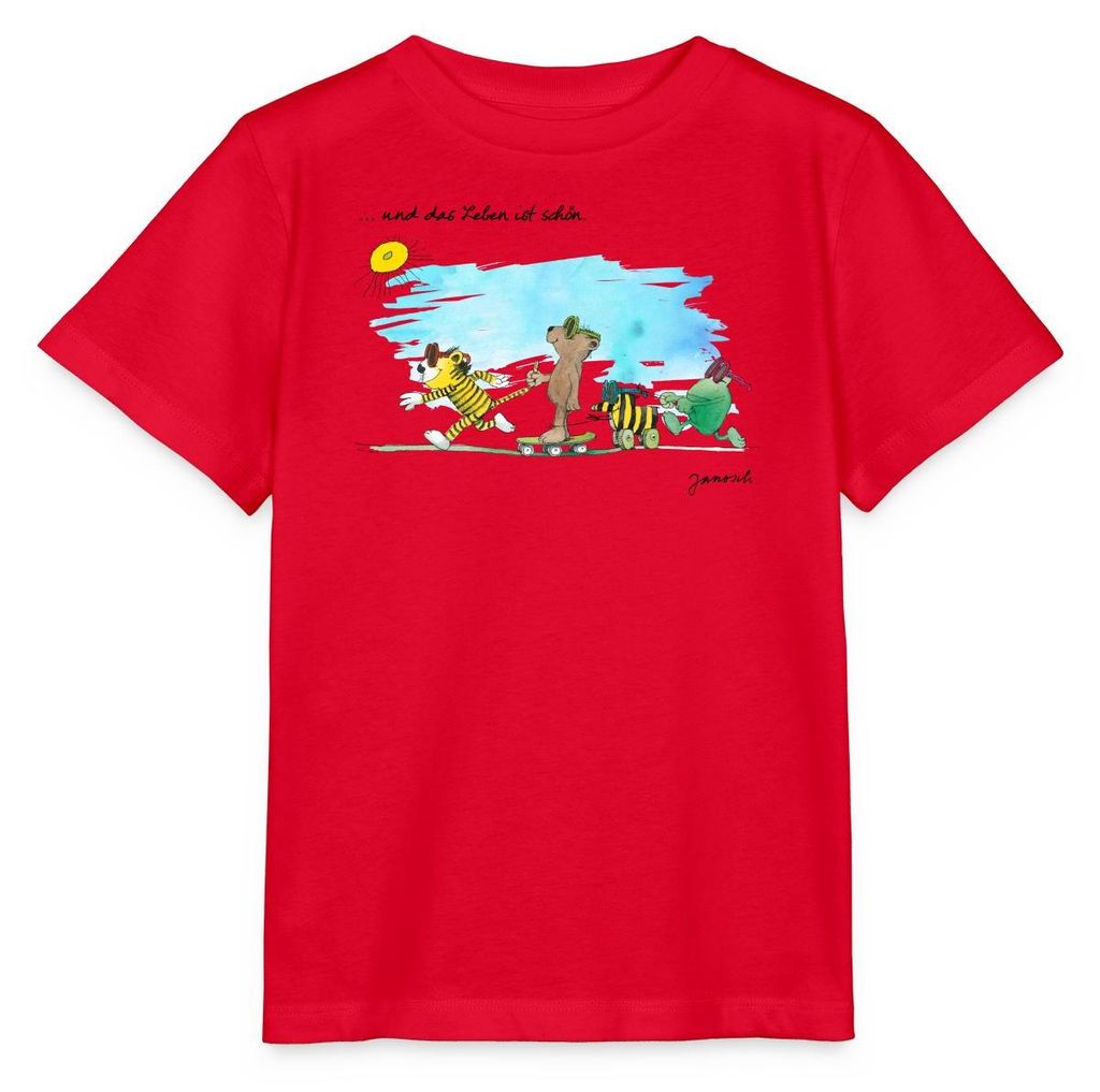 Spreadshirt Janosch Tiger Und Freunde Das Leben Ist Schön Kinder Basic T-Shirt, 98/104 (3-4 Jahre), Rot