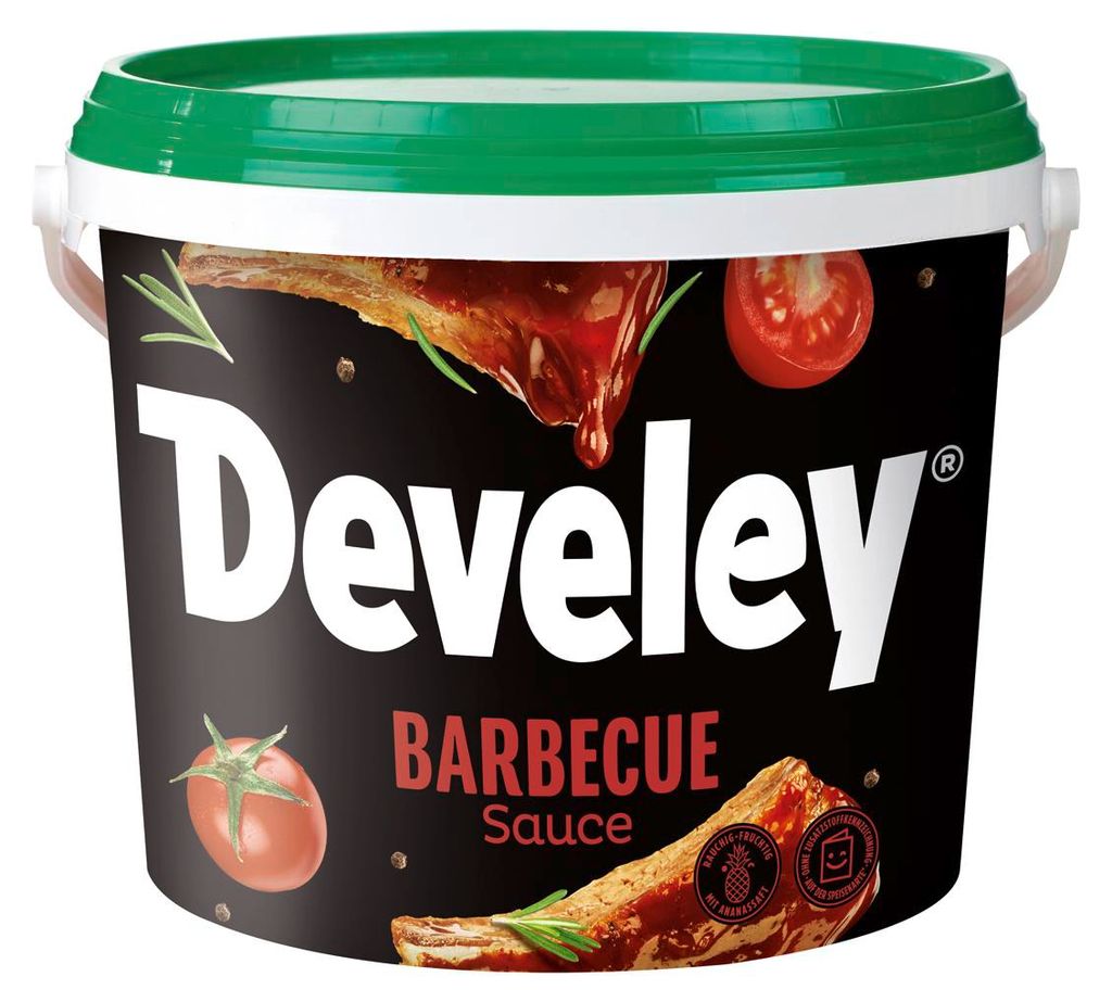 Verpackungsbild Develey Barbecue Sauce kraeftig wuerzig im grossen Vorratseimer 5000g