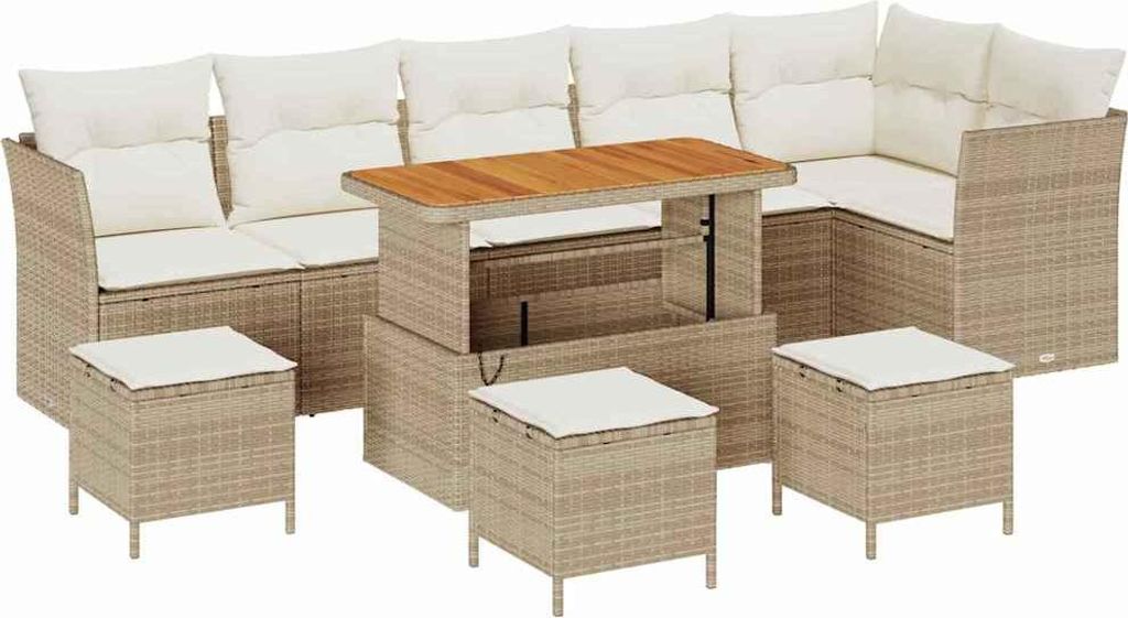 vidaXL Garten-Sofa-Set mit Kissen mit Speicher 10 pcs Beige und Creme