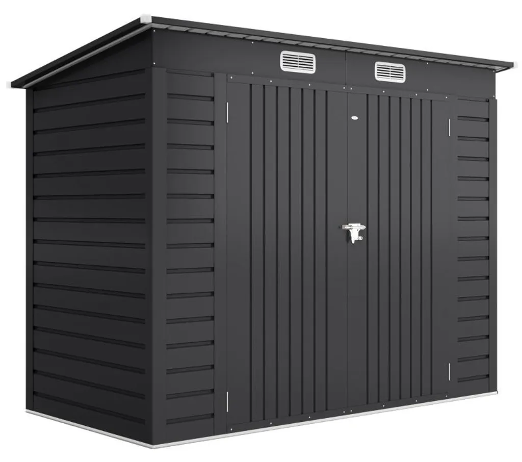 Abri de jardin en acier gris avec double porte 249 x 121 x 183 cm