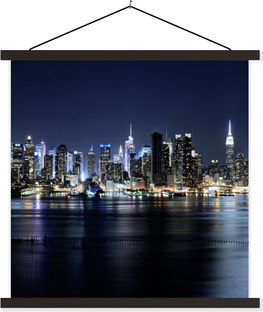 MuchoWow Textilposter New York - Sternenhimmel - Empire State Building 120x120 cm mit schwarzem Rahmen - Aufhängungsset