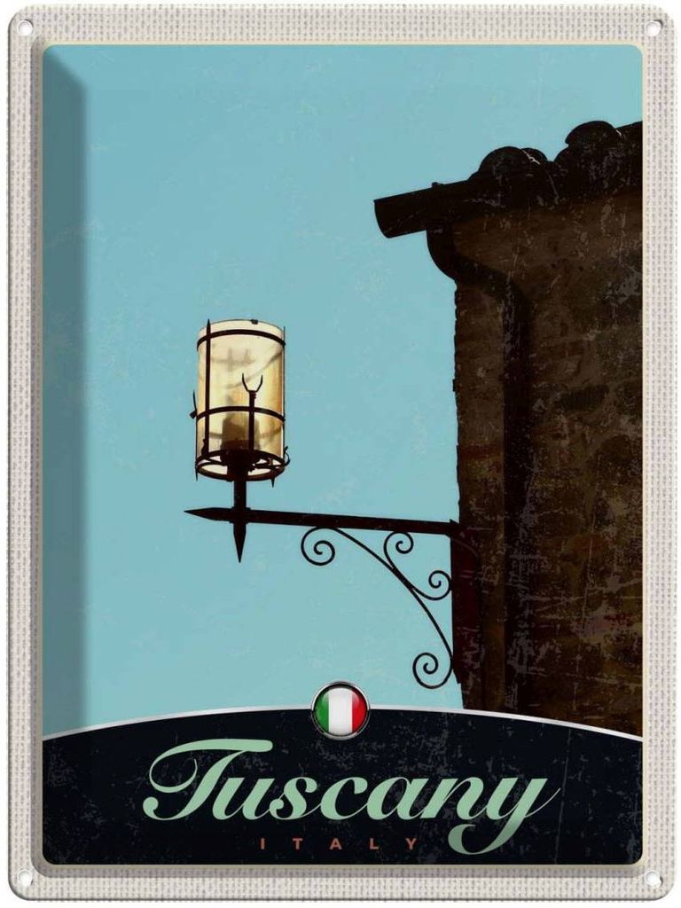 vianmo Blechschild 40x30 cm Toskana Italien Häuser Architektur Laterne Bildmotiv Reisemotiv Abenteuer Reisen Europa Urlaub