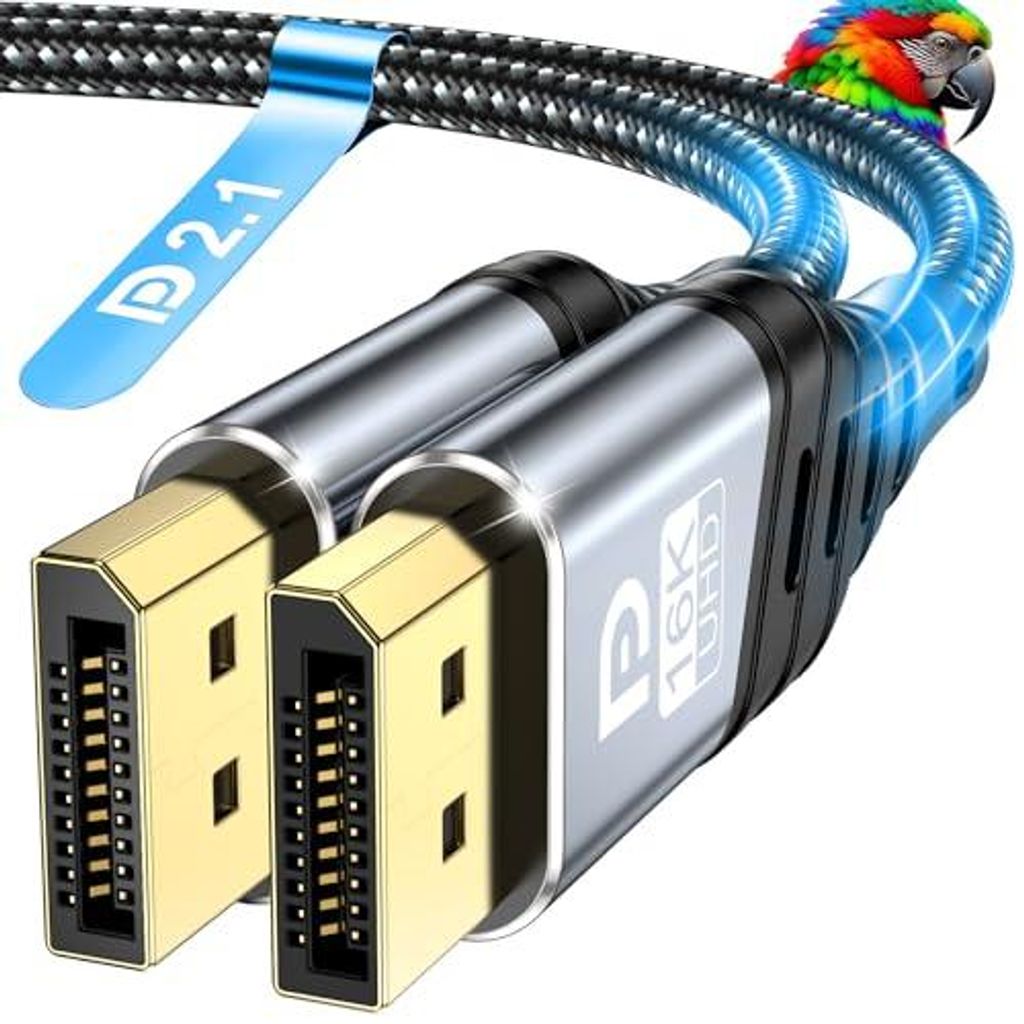DisplayPort Kabel 2m 2.1, 16K DP Kabel 16K@60Hz, 8K@120Hz, 4K@240Hz/165Hz/144Hz 80Gbps, Unterstützt HDR, FreeSync, G-Sync, DSC 1.2a, HDCP 2.2 für...