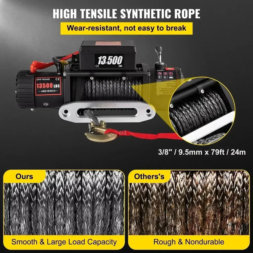 Treuil électrique 12V 13500 lbs avec câble synthétique et télécommande