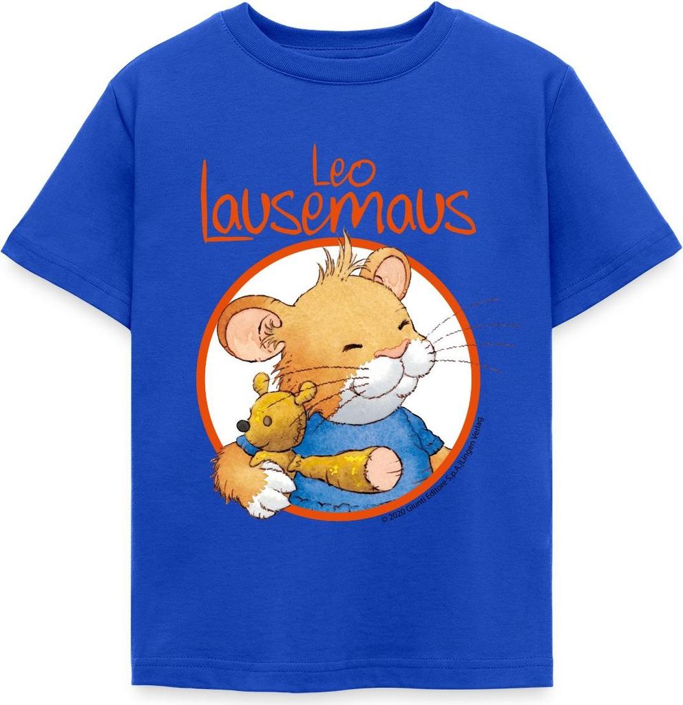Spreadshirt Leo Lausemaus Logo Kinder T-Shirt, 98/104 (3-4 Jahre), Royalblau