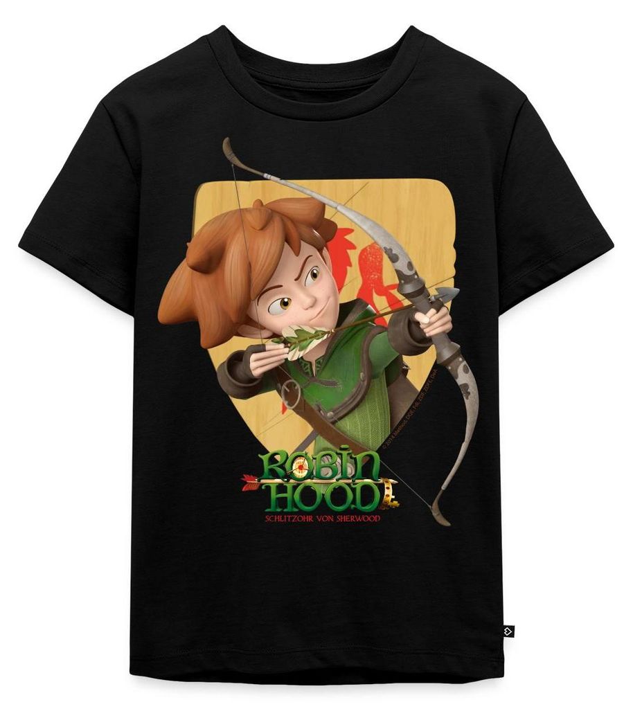 Spreadshirt Robin Hood Schießt Mit Seinem Bogen Kinder Premium T-Shirt, 110/116 (4 Jahre), Schwarz