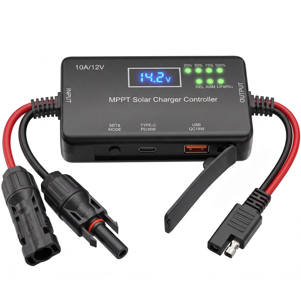 MPPT Solar Laderegler 10A 12V mit USB-C 36W/USB 18W Produktbild 