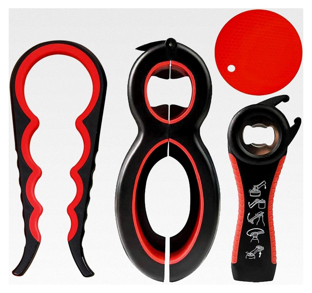 4-teiliges Glasöffner-Set, Gummi-Dosenöffner für schwache Hände, 5-in-1-Flaschenöffner für Senioren mit Arthritis, 4-in-1-Glasöffner und rut...