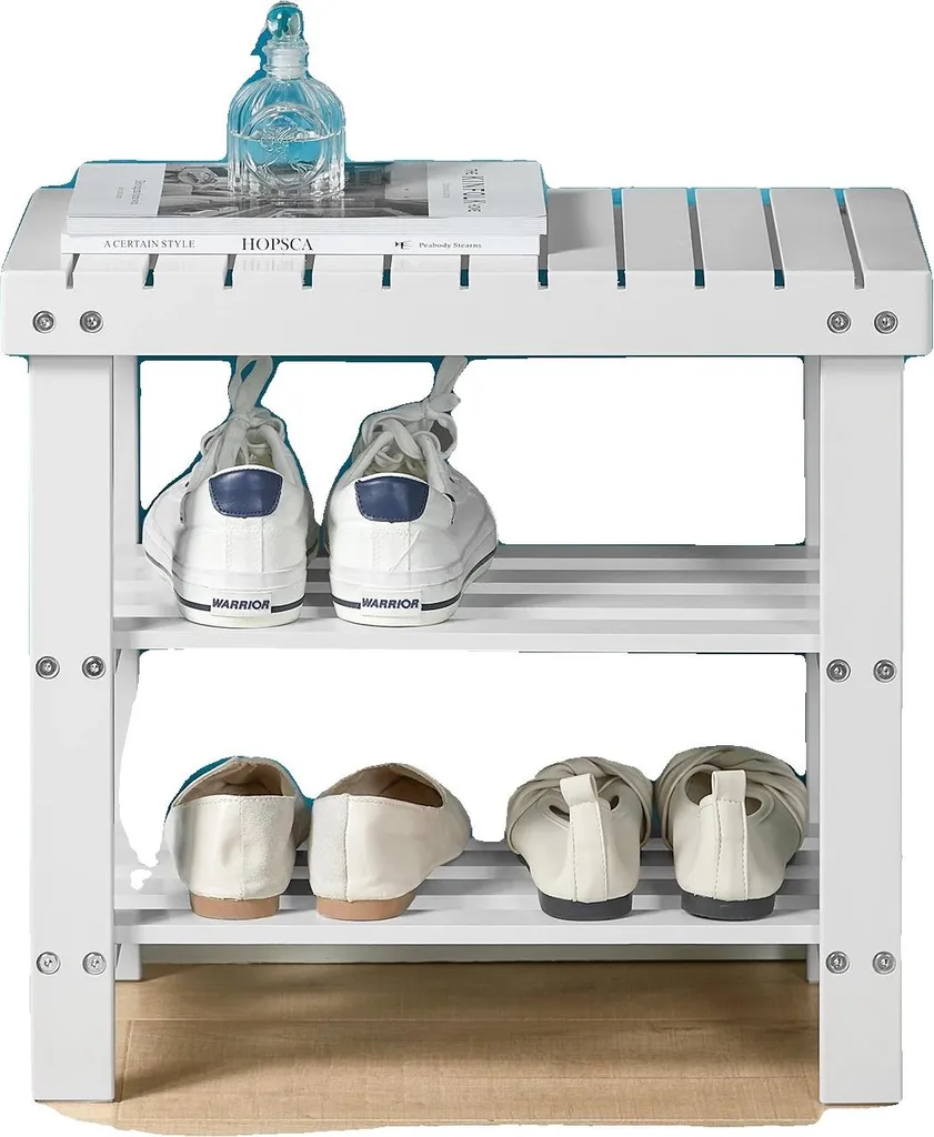 Banc à chaussures multifonctionnel blanc en bambou résistant et déco