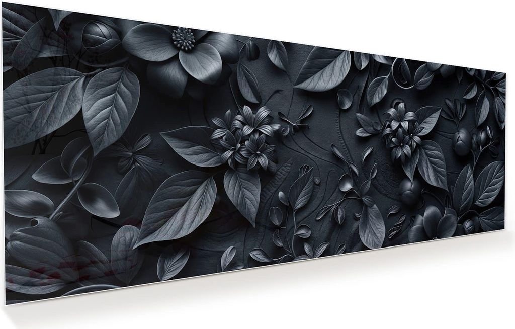 Glasbild 125x50cm in XXL für Wohnzimmer, Schlafzimmer Motiv Blumenmuster Dunkel