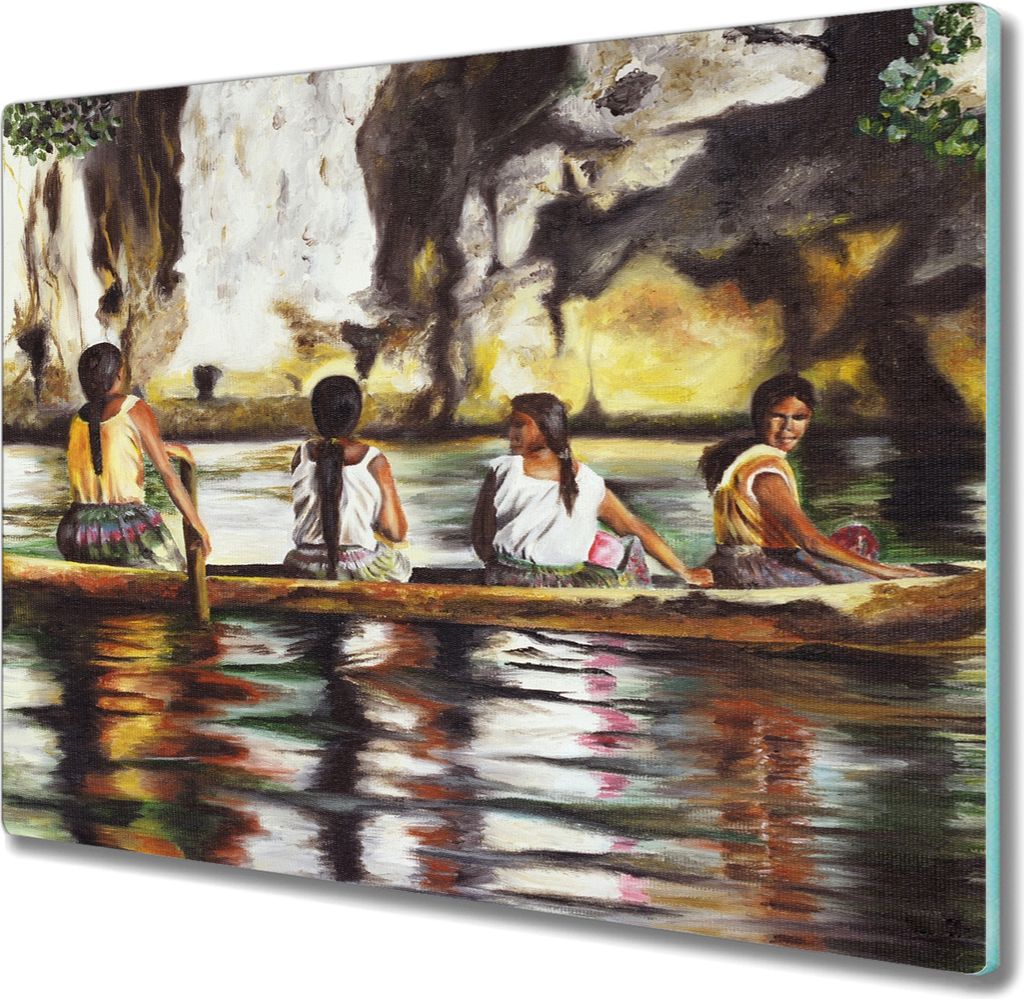 Coloray Hackbrett Herdabdeckplatte 60x52 cm Küchenbrett Kochplattenabdeckung Schneidebrett - Wasser Boot Frauen