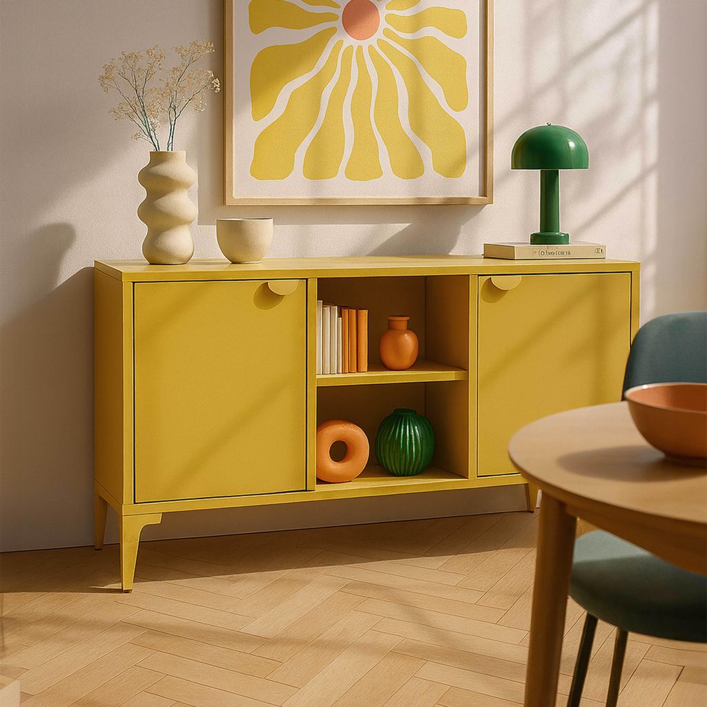 Credenza moderna a 2 ante L120 cm in metallo giallo - Immagine del prodotto 