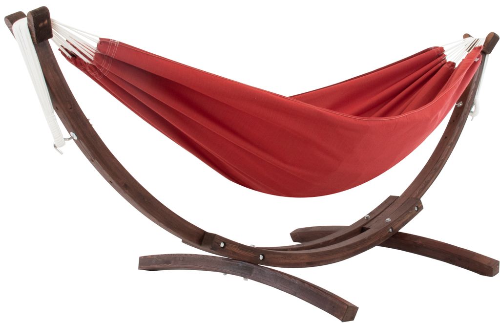 VIVERE Hängematte aus Sunbrella mit Gestell aus Holz 260 cm – 200 kg Belastung - Crimson