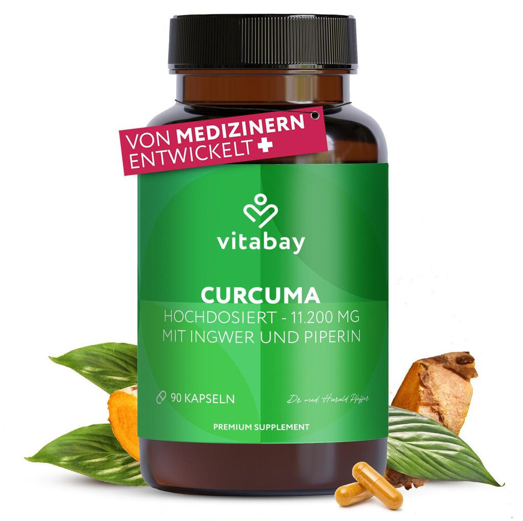Vitabay Kurkuma Kapseln hochdosiert – 90 Vegane Tabletten mit 500 mg Curcuma & Piperin – Kurkumin Extrakt – Curcumin Supplement – 1 Kapsel ...