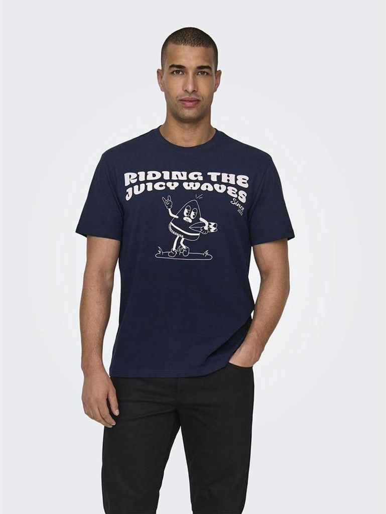 Only & Sons Kim Reg Funny Kurzarm-t-shirt Blau XL Herren Blau XL
