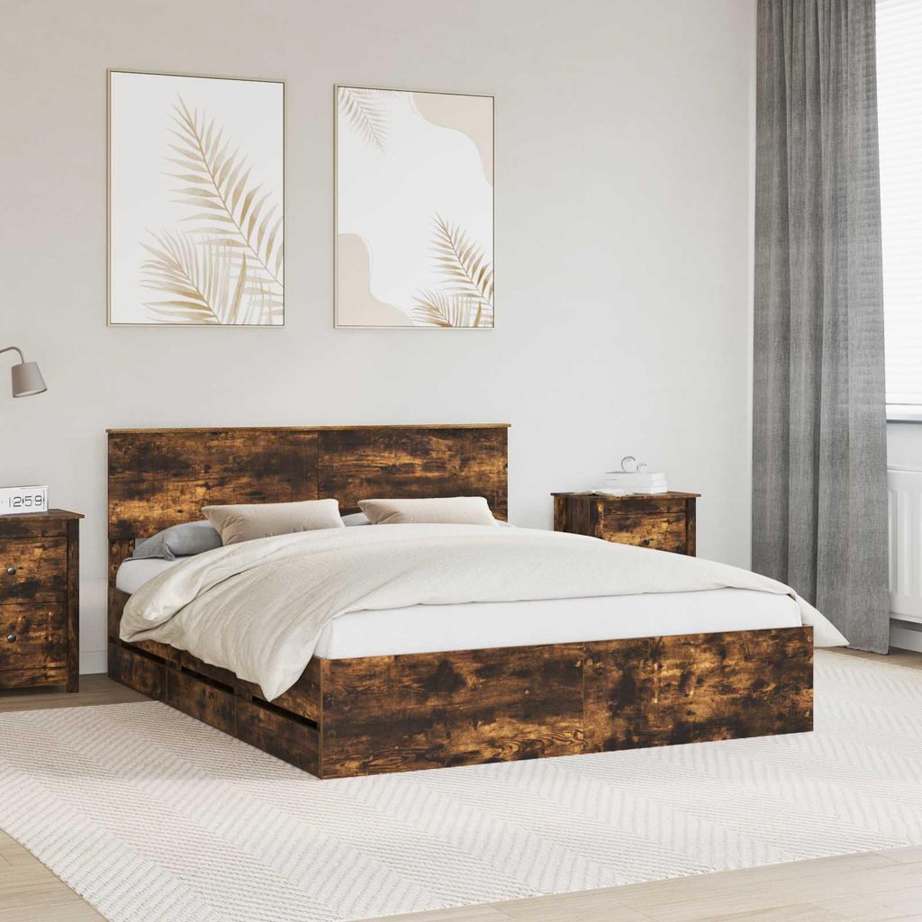 Maison Exclusive - Bettrahmen Geräucherte Eiche 160 x 200 cm Ingenieurs Holz