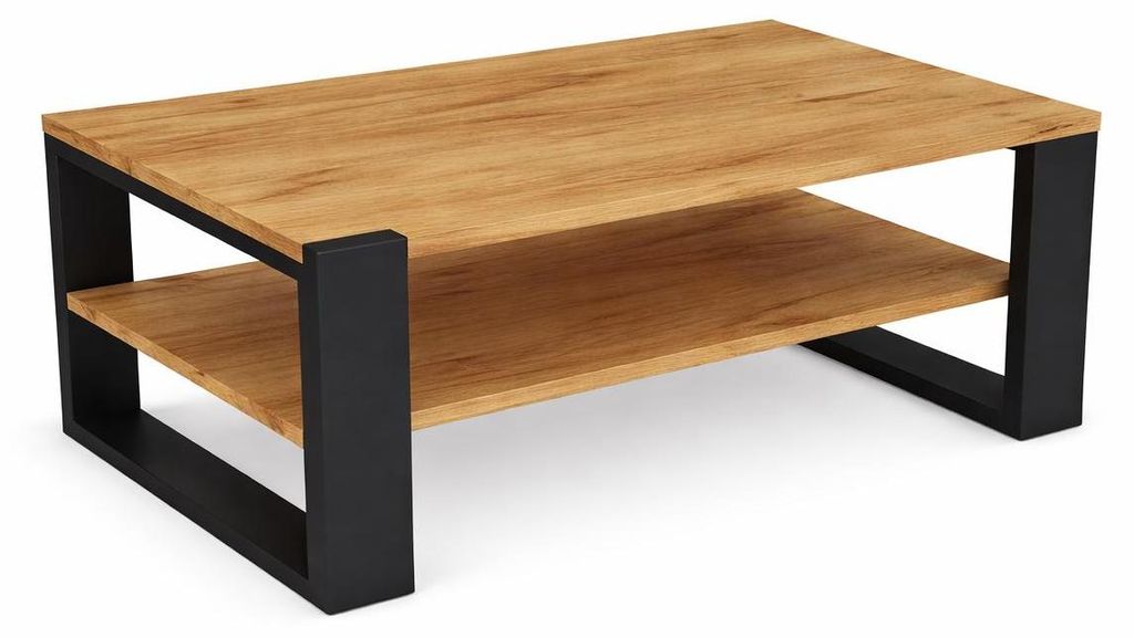 Couchtisch 95x58 cm mit Ablage Loft Wohnzimmertisch Eiche Craft Gold Schwarz Sofatisch Moderner Tisch