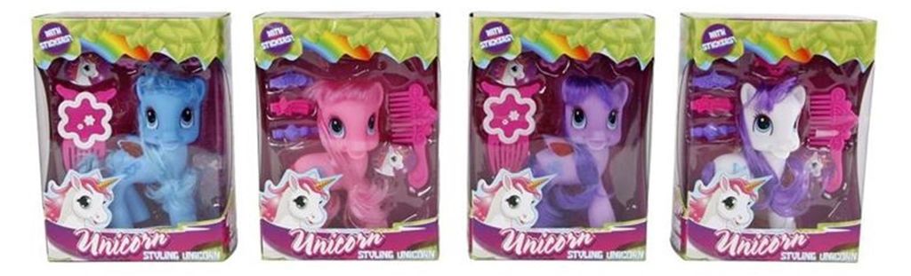 Einhornspielfigur mit Haarzubehör und Aufklebern Produktbild 