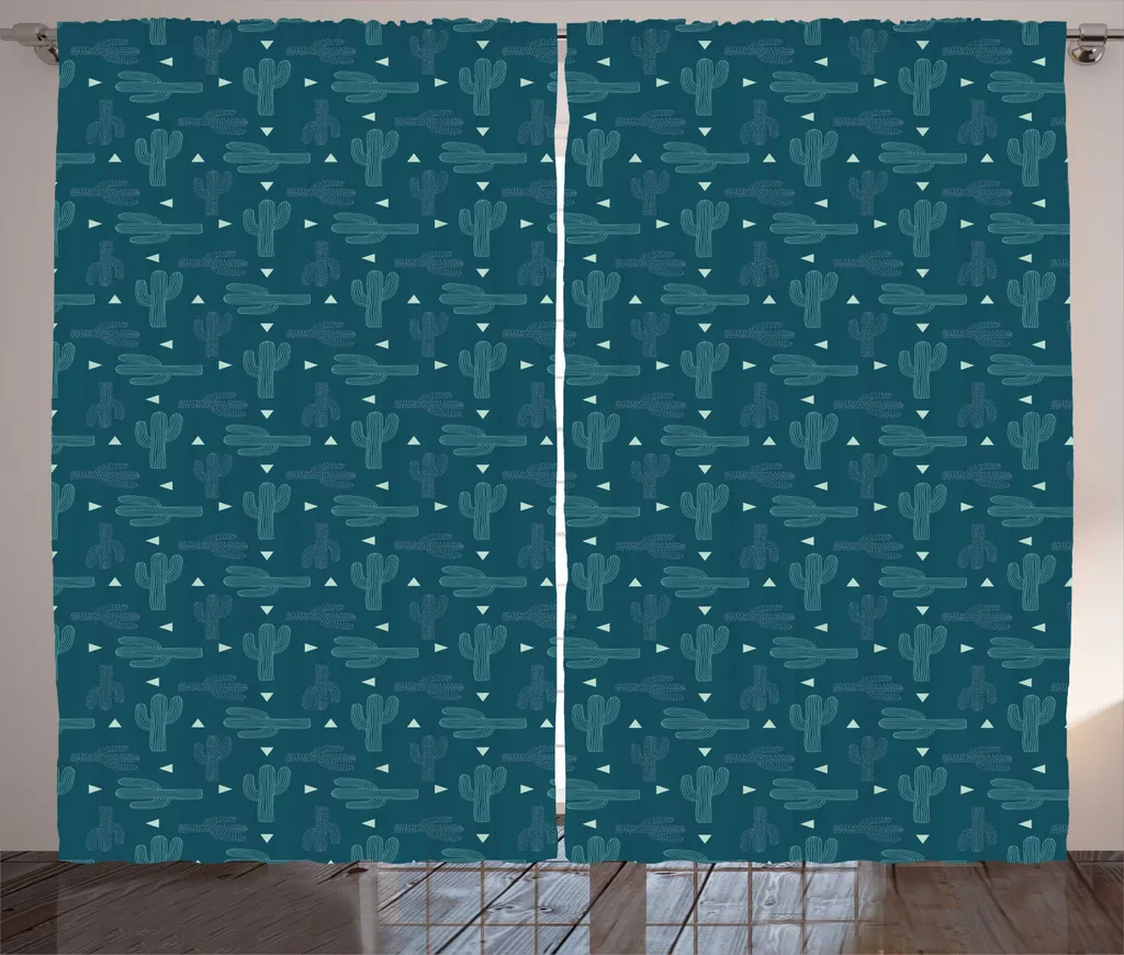 Grand rideau de décoration pour salon Cactus moderne 280 x 225 cm bleu