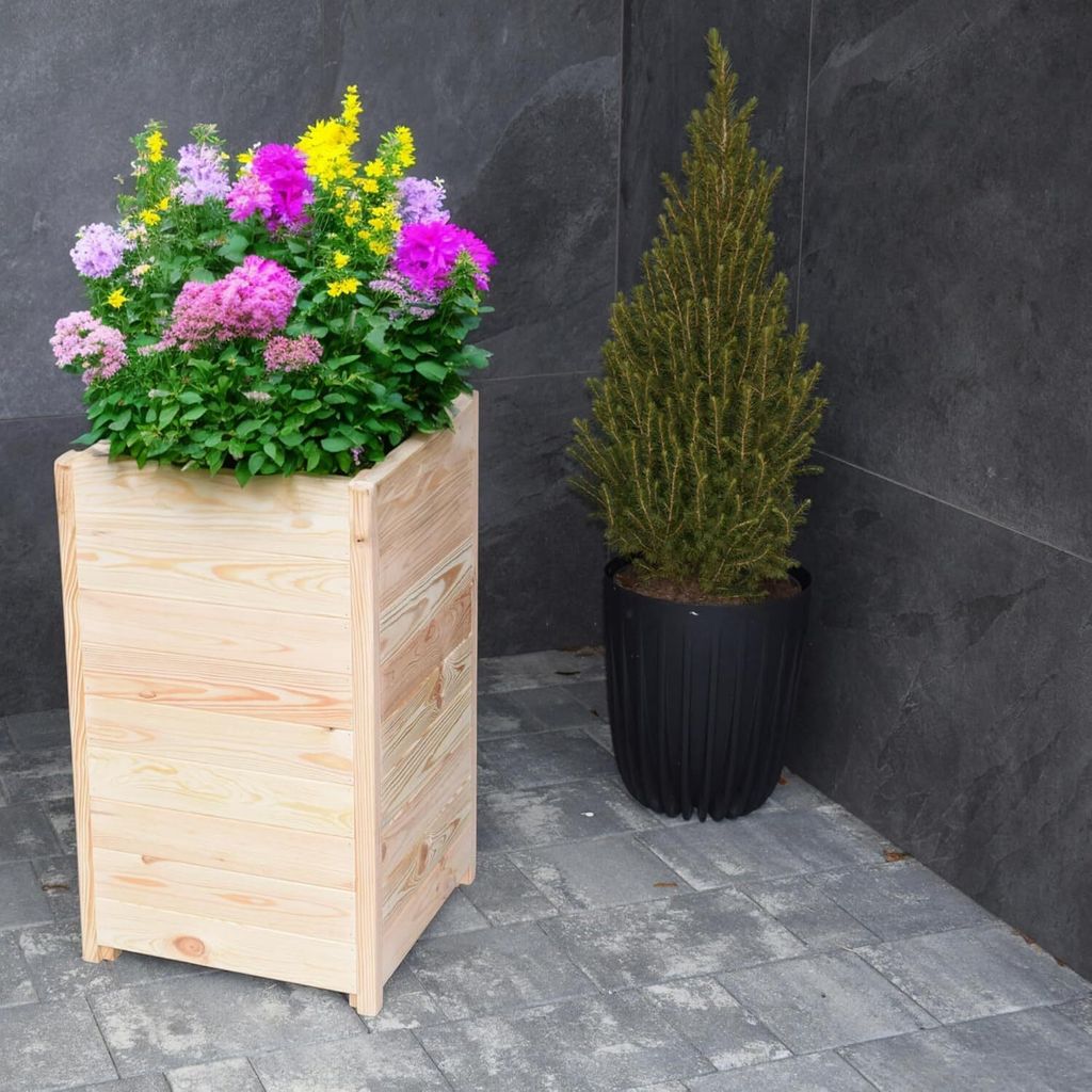TIMBERMIK Holz Blumenkasten 40x40x70 cm – Geschliffener Pflanzkübel für Garten & Balkon, Außen & Innen, Rechteckiger Blumenkübel aus Naturholz