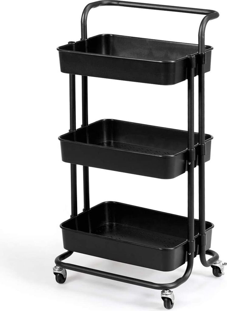 GOPLUS 3-stöckiger Servierwagen mit Rollen, Küchenwagen aus Metall, Rollwagen für Badezimmer, Küche, Kinderzimmer, Allzweckwagen mit 3 Etagen, ...