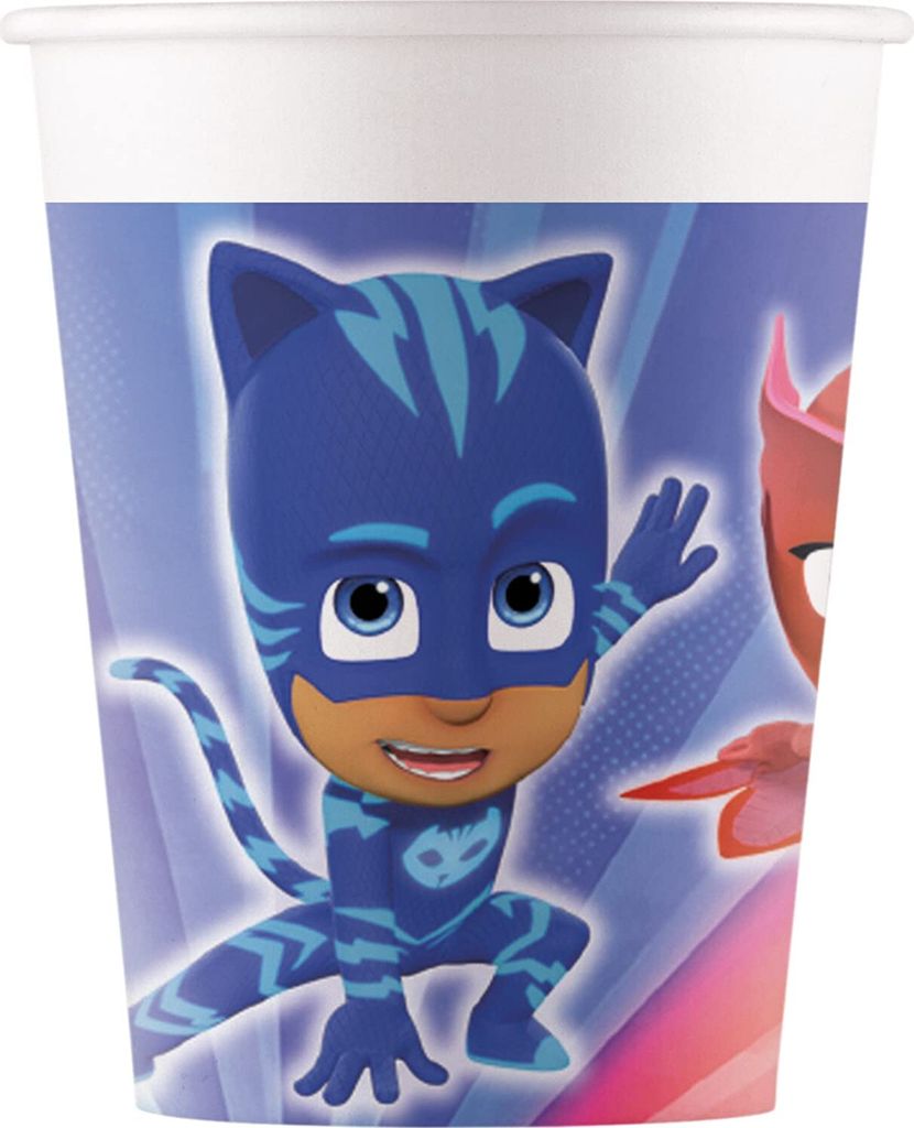 Procos 93476 - Party-Becher PJ Masks, max. Füllmenge 200 ml, 8 Stück, Einwegbecher aus Papier, Kindergeburtstag, Party-Geschirr, Mix