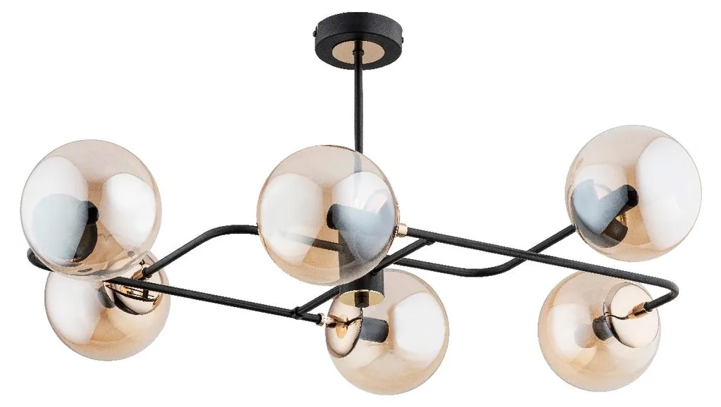 Plafonnier LENTUS Noir et Ambre Alfa - 6 x E14 - Lustre Design 88cm
