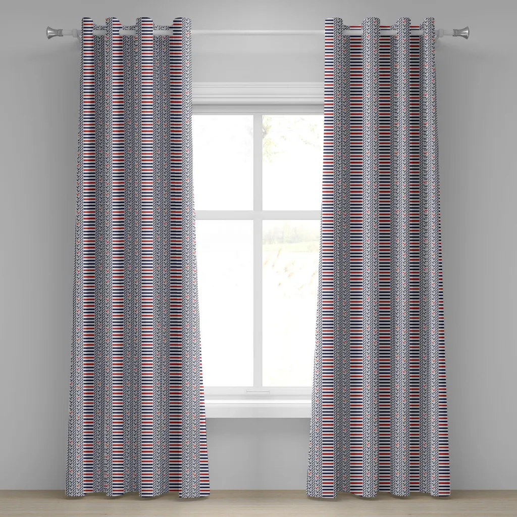 ABAKUHAUS Rideau à œillets nautique motif marin bleu et orange 280x245cm