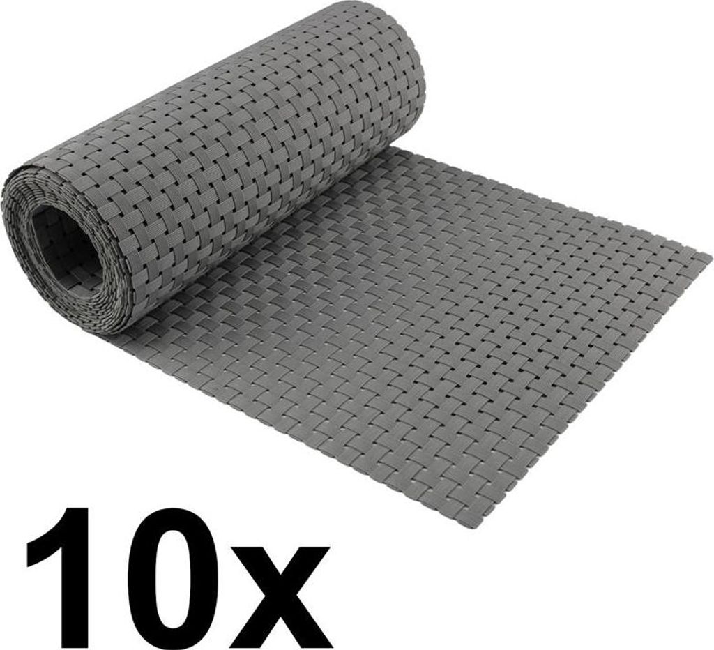 Sichtschutzstreifen Rattan 10er Set TopMulti Polyrattan Doppelstabmatten Grau