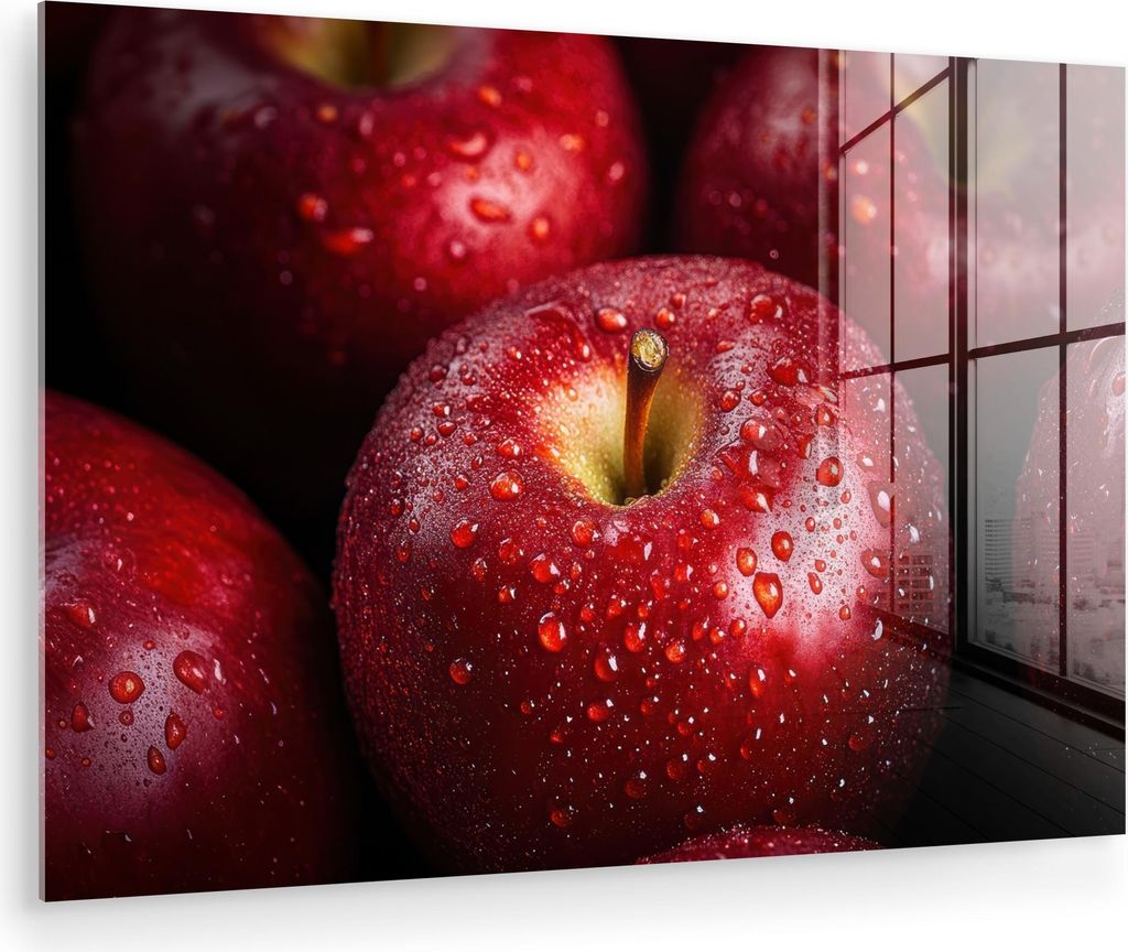 MuchoWow Glasbilder - Bilder auf Wandbild - Foto auf Glas Rot - Äpfel - Obst 60x40 cm Wanddekoration aus Glas - Acrylglasbild - Acrylbilder - Glas...