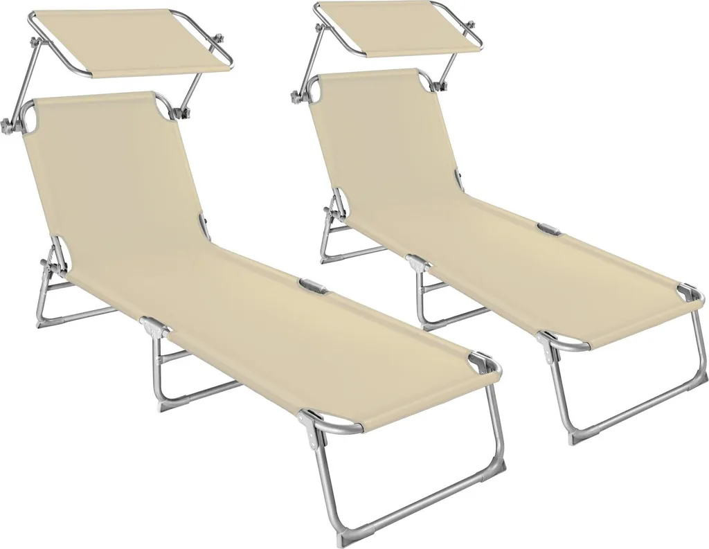 Transat robuste lot de 2 bains de soleil en acier beige anticorrosion